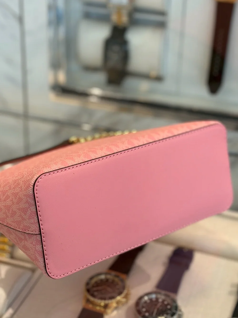 Michael Kors Pink and Beige Colorblock Signature Crossbody